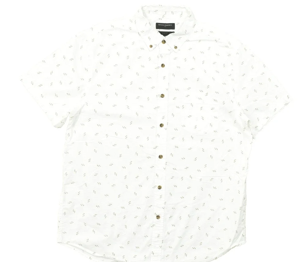 Banana Republic Slim Fit Men's White Short Sleeve Button Down Size L
